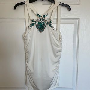Cache white embellished sleeveless top!